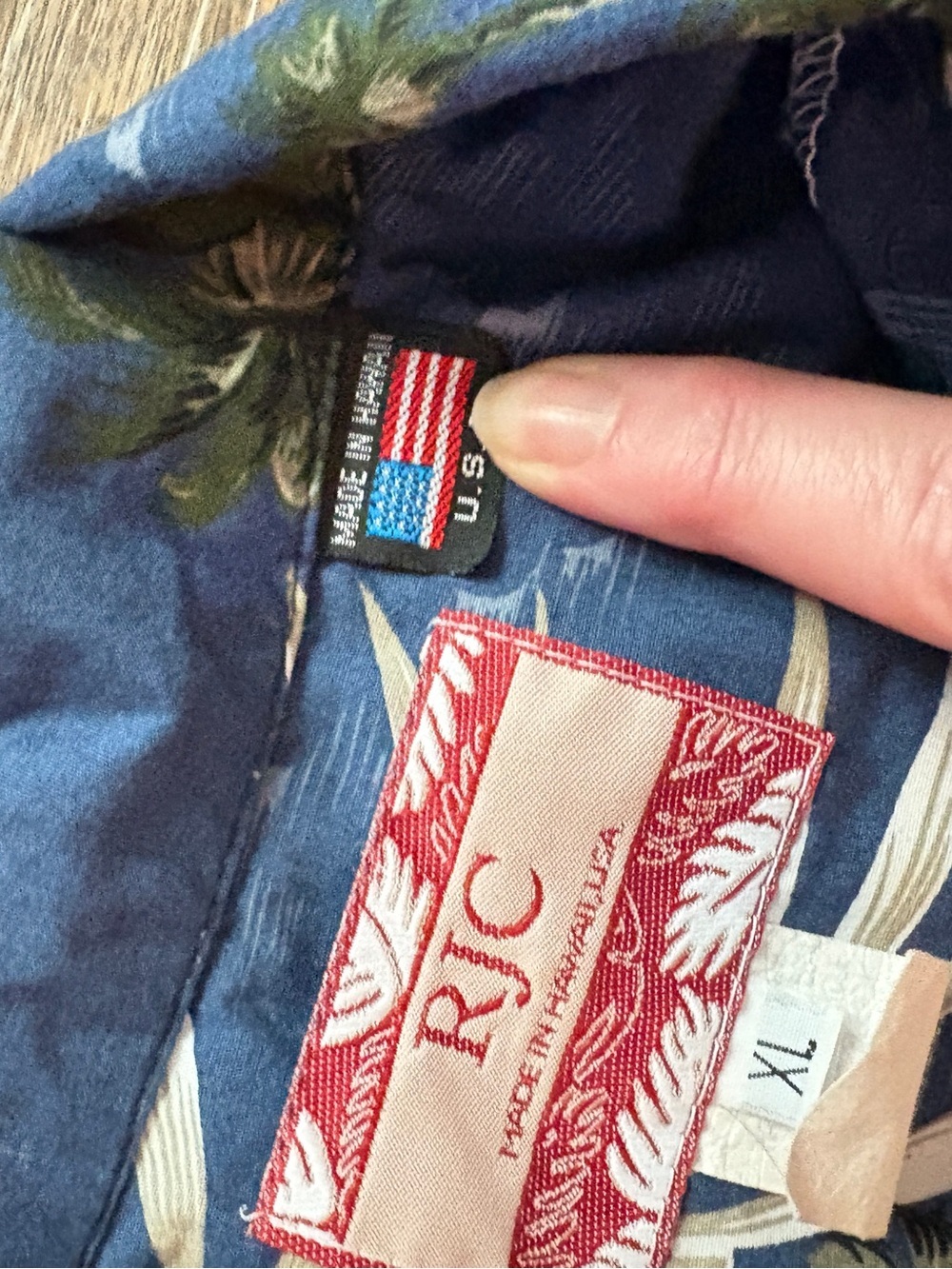 vintage RJC blue Hawaiian Aloha button down shirt tropical palm leaves XL EUC - Picture 7 of 14
